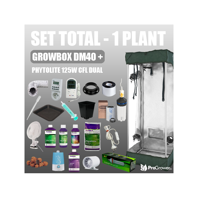 Complete Kit - 1 PLANT - Growbox DM40 + Phytolite 125W CFL Dual, with nutrients