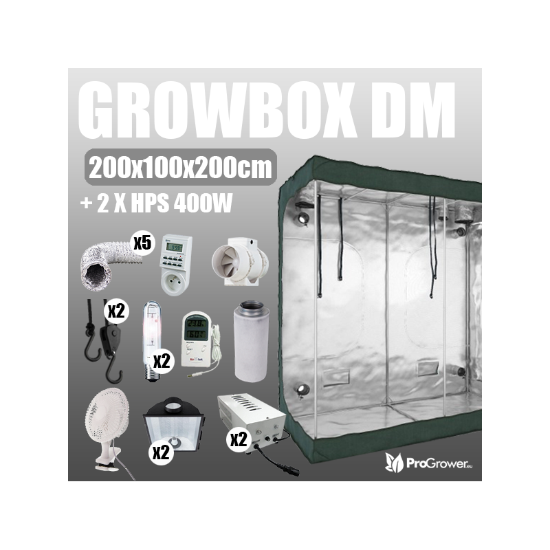 Complete Kit: Growbox DiamondRoom 200x100x200cm + 2 x HPS 400W