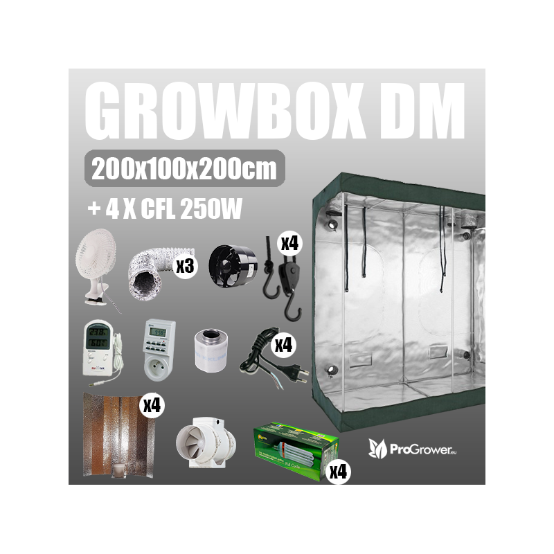 Complete Kit: Growbox DiamondRoom 200x100x200cm + 4 x CFL 250W