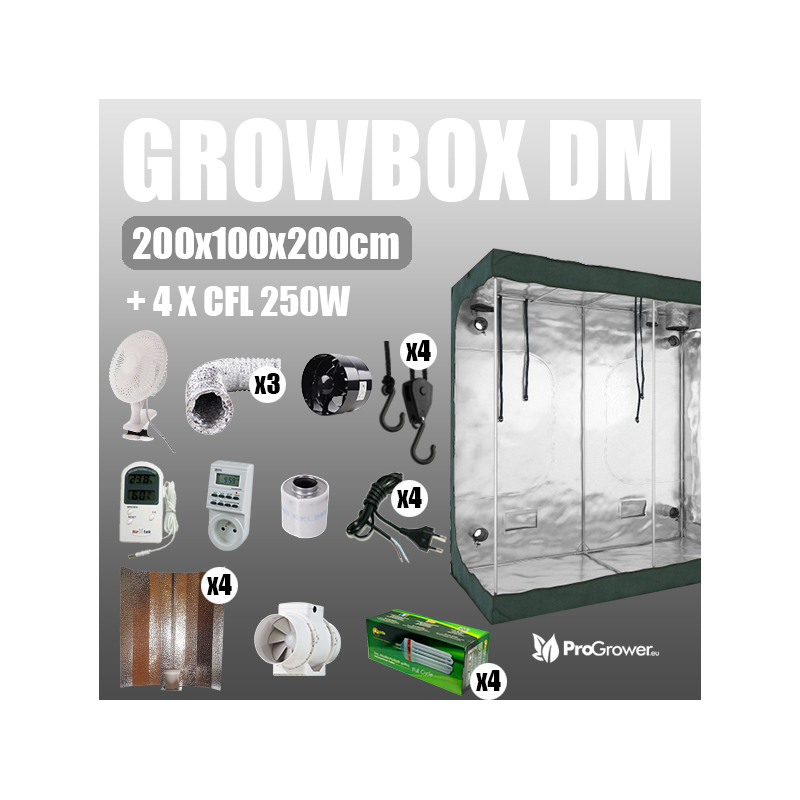 Zestaw do uprawy: Growbox DM 200x100x200cm + 4 x CFL 250W