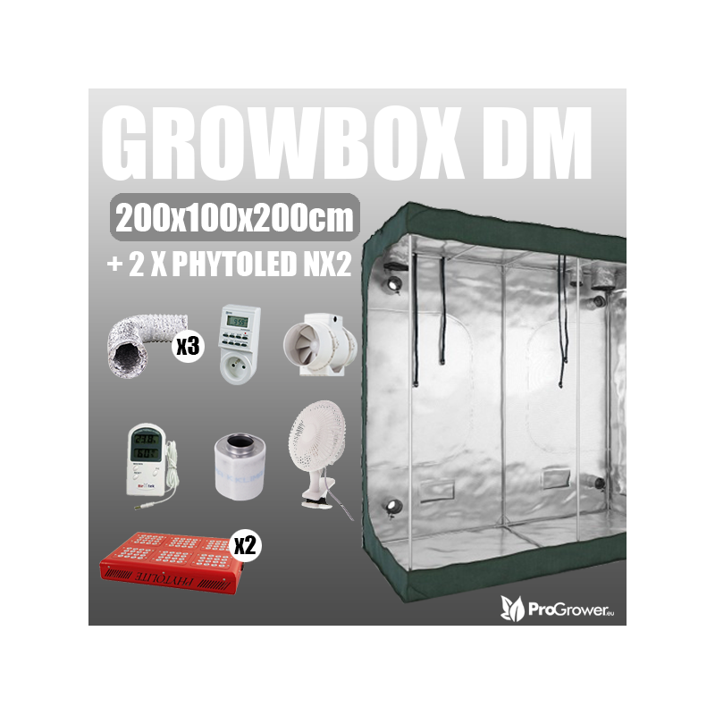 Complete Kit: Growbox DiamondRoom 200x100x200cm + 2 x Phytoled NX2