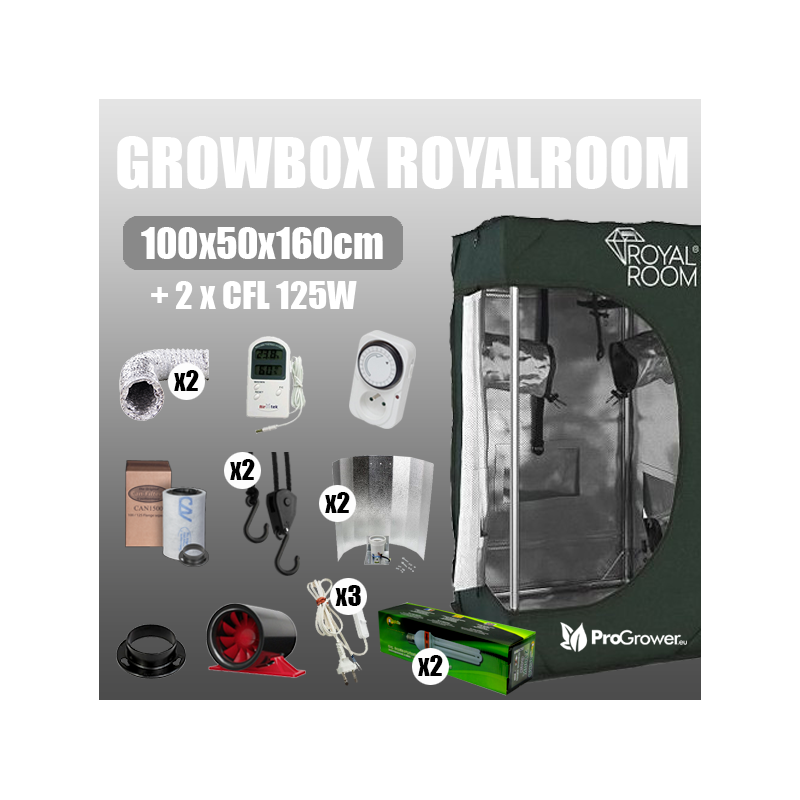 Complete Kit: Growbox RoyalRoom 100x50x160cm + 2 x CFL 125W