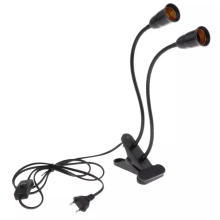 Black double E27 socket with a clip, switch and 1.3 m cable