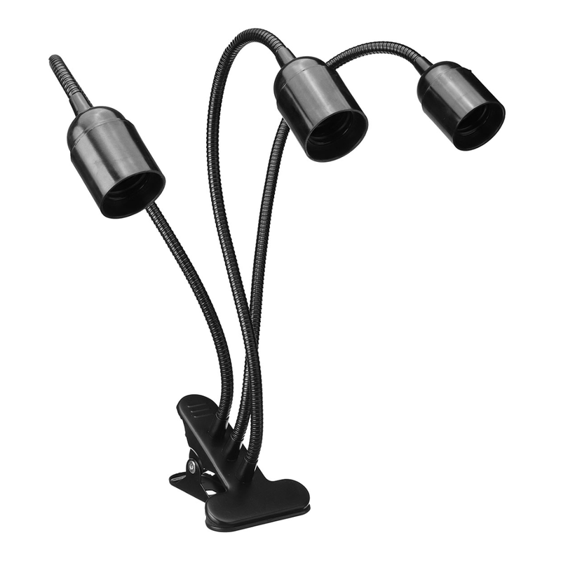 Black E27 socket, triple, with a clip, a switch and a 1.3 m cable