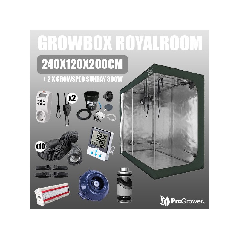 Complete Kit: Growbox RoyalRoom 240x120x200cm + 2 x  Growspec Sunray 300W