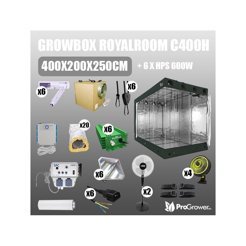 Komplettset: Growbox RoyalRoom C400H 400x200x250cm + 6 x HPS 600W