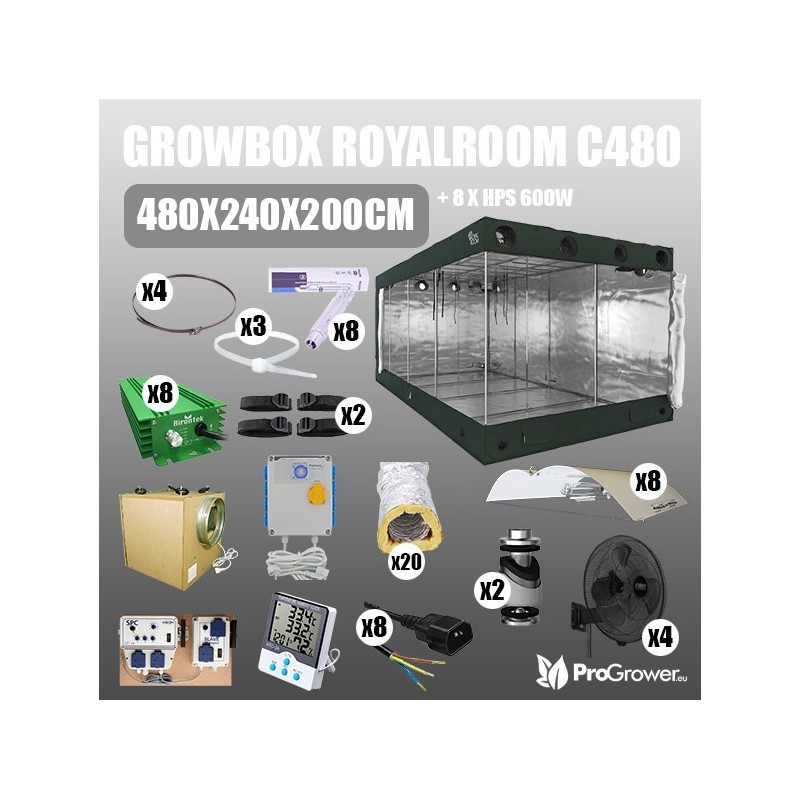 Complete Kit: Growbox RoyalRoom C480 480x240x200cm + 8 x HPS 600W