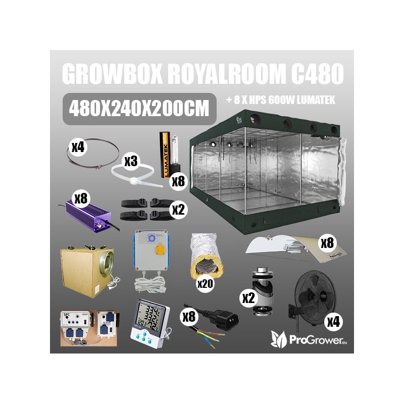 Complete Kit: Growbox RoyalRoom C480 480x240x200cm + 8 x HPS 600W  Lumatek