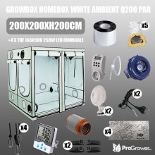 Komplettset: Growbox HomeBox White Ambient Q200 PAR+ 200x200xh200cm + 4 x The Jackson 250W LED Dimmable