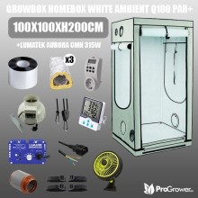 Complete Kit: Growbox HomeBox White Ambient Q100 PAR+ 100x100xh200cm + Lumatek AURORA CMH 315W