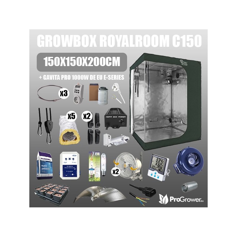 Complete Kit: Growbox RoyalRoom  C150 150x150x200cm + Gavita Pro 1000W DE EU E-Series