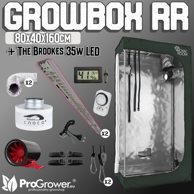 Complete Kit: Growbox RoyalRoom C80SH 80x40x160cm + Grow The Jungle THE BROOKES  35W Grow LED