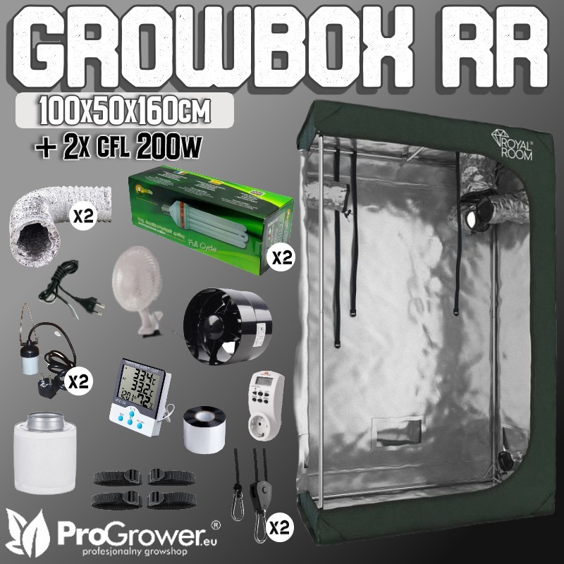 Complete Kit: Growbox RoyalRoom C100S 100x50x160cm + 2 x CFL 200W