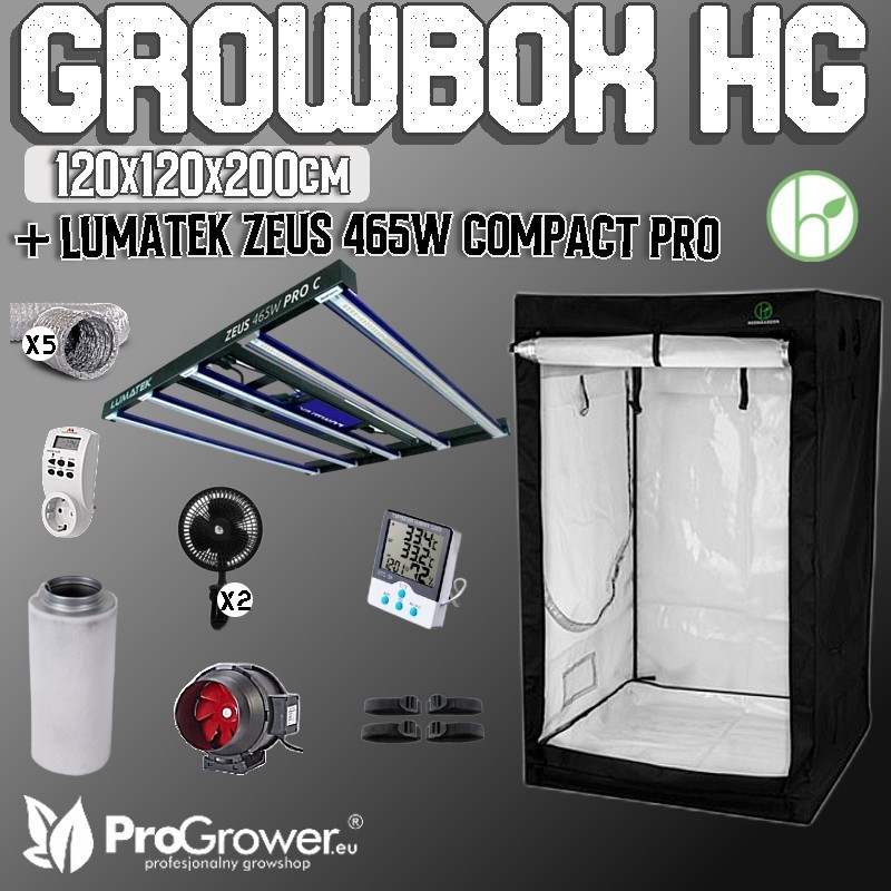 Complete Kit: Growbox HG 120 White 120x120x200 + Lumatek  ZEUS 465W COMPACT PRO FULL SPECTRUM LED