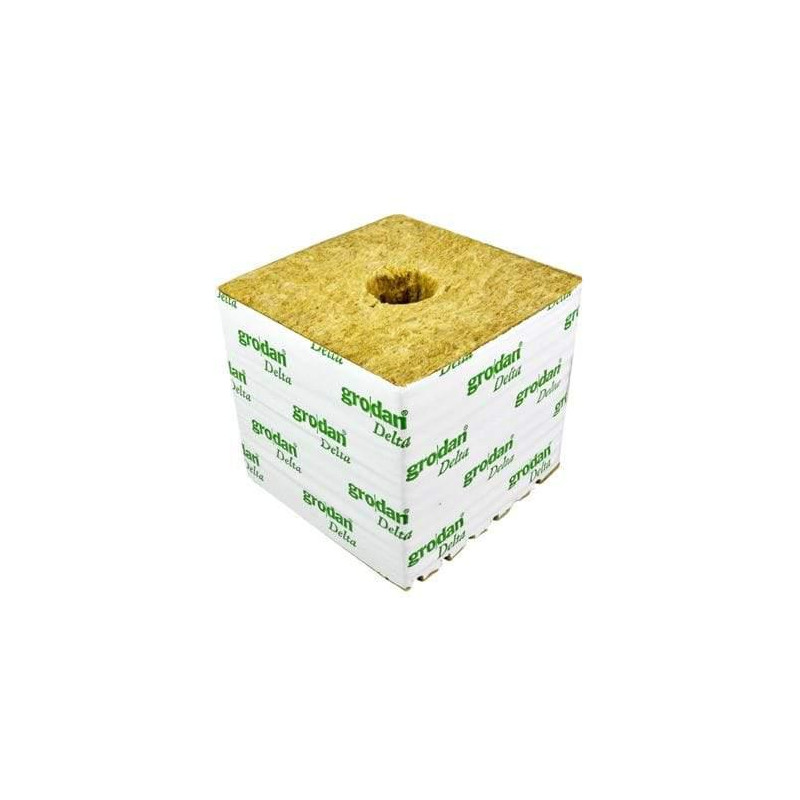 GRODAN 10x10x6.5cm, mineral wool cube, hole fi 27mm, 1pc.