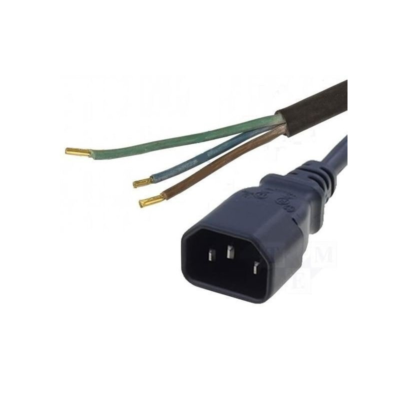 Power cord with IEC C14 plug, male, 3x1.5mm, length 1.7m