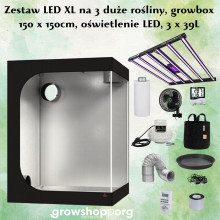 Zestaw LED XL na 3 duże rośliny, growbox 150x150cm, oświetlenie LED, 3 x 39L