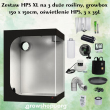 Zestaw HPS XL na 3 duże rośliny, growbox 150x150cm, oświetlenie HPS, 3 x 39L