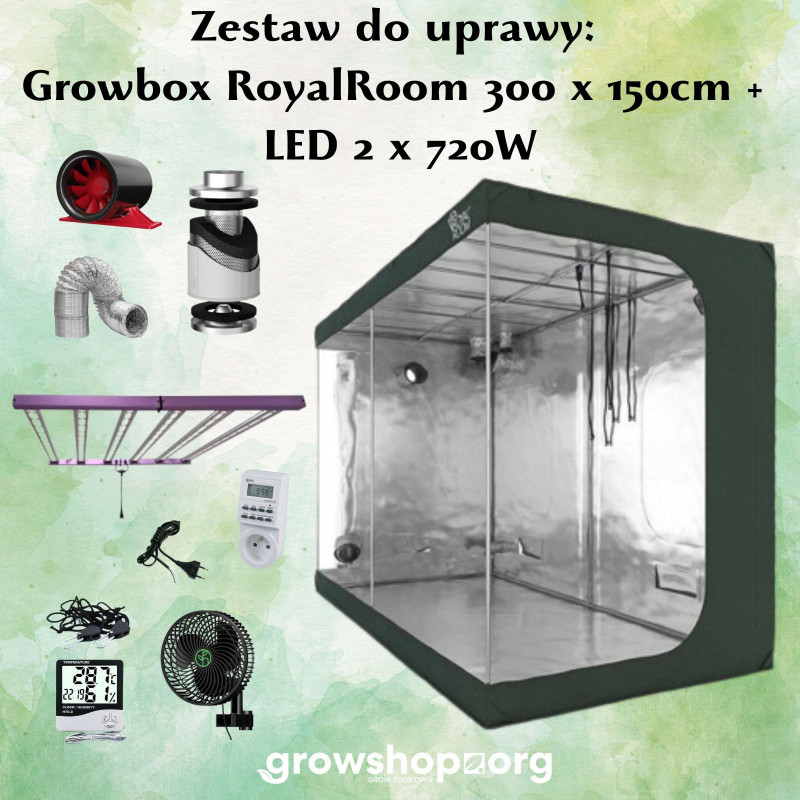 Zestaw do uprawy: Growbox RoyalRoom 300x150cm + LED 2 x 720W