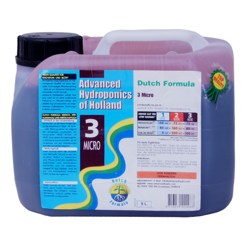 Advanced Hydroponics of Holland DUTCH FORMULA 3 MICRO 5L, supplemental fertilizer (micronutrients)